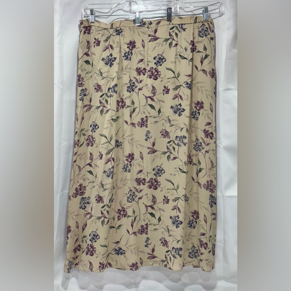 Floral Midi Skirt - Cream with Purple & Green Print
